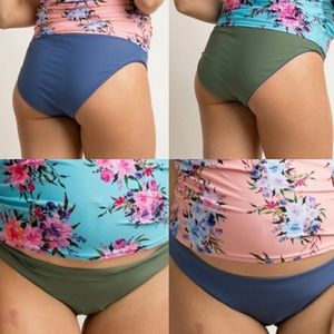 Pinkblush Olive Green and Blue Reversible Maternity Bikini Bottom Size M